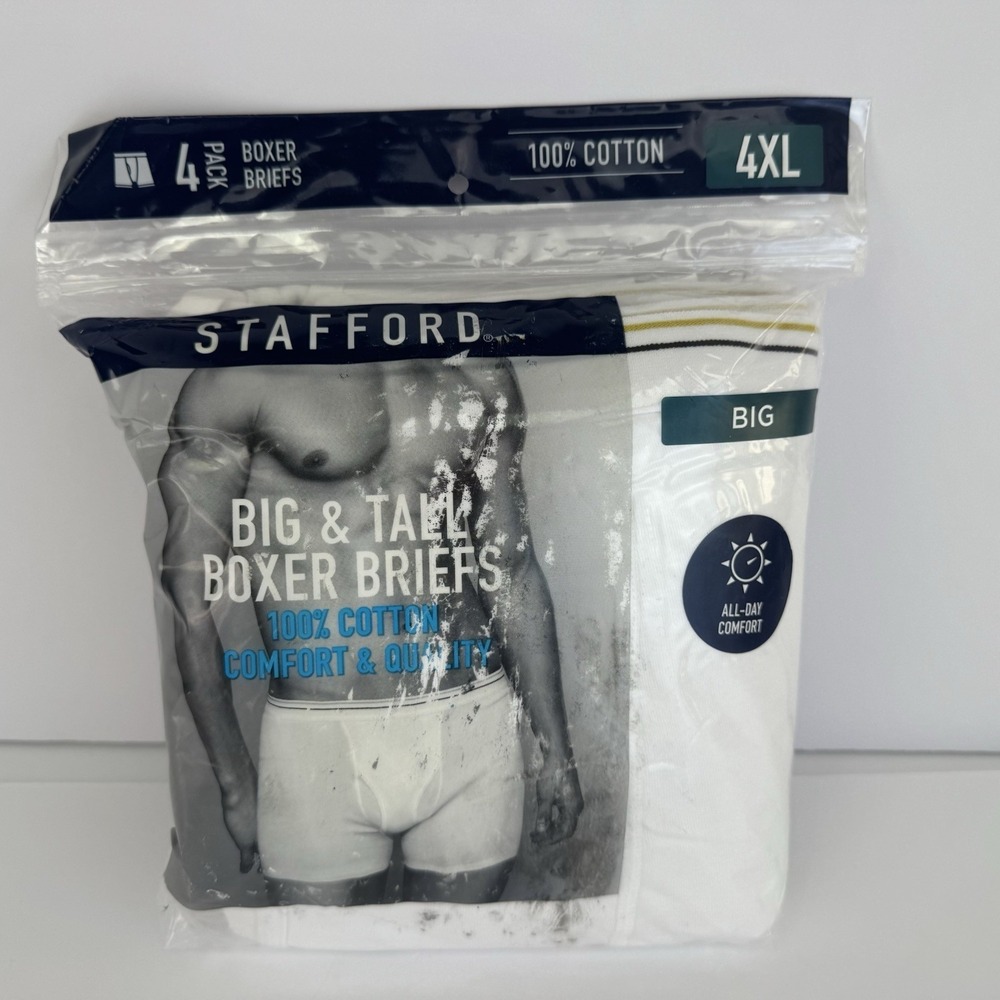Stafford 4-Pack Men's Big & Tall Cotton Boxer Brief White - BIG